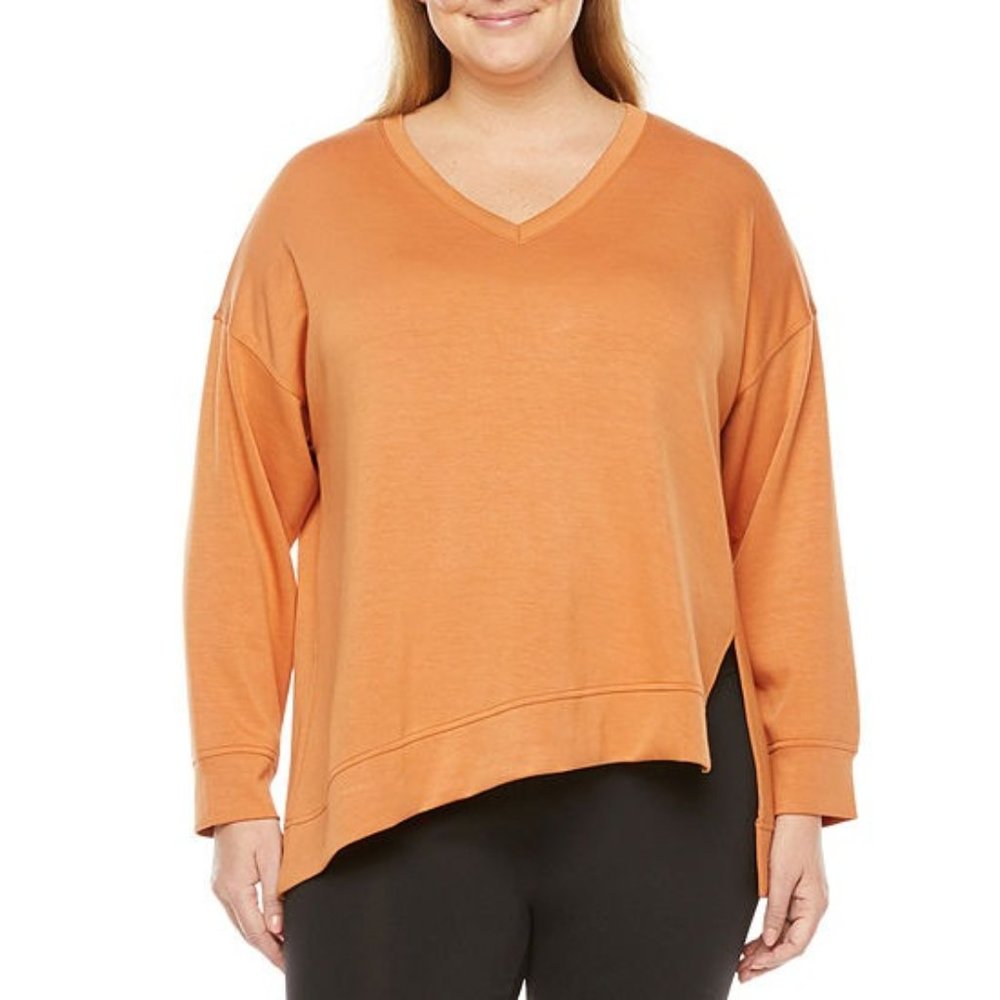 NEW‎ Stylus 1X Orange V Neck Asymmetrical Top Sweatshirt